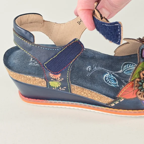 L’Artiste Gazebo Floral Leather Platform Wedge Sandals EU 38 US Size 7.5-8 - Picture 7 of 9